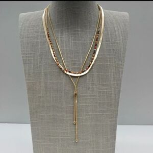LOFT Necklace Multicolor Rhinestones Gold Tone Herringbone Layered Chains